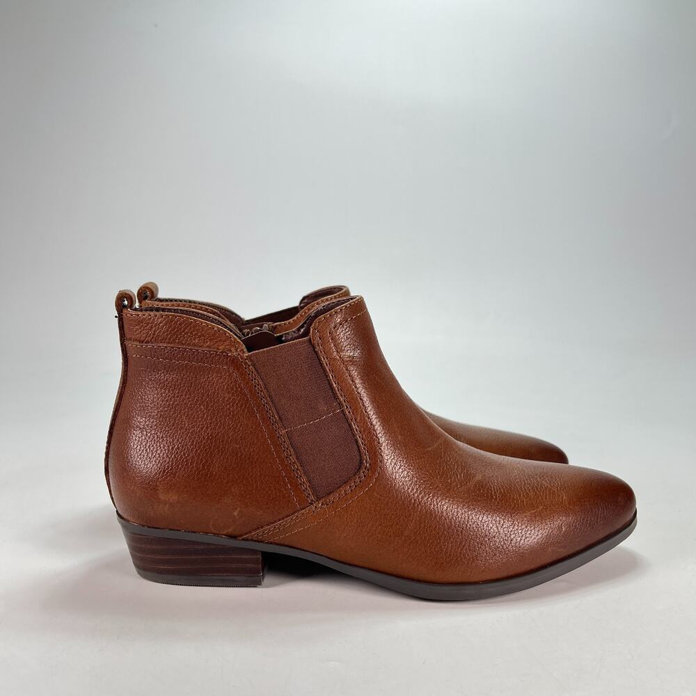 Naturalizer Becka Ankle Boots Cognac Brown Leather Zip Chelsea Women Size 6.5